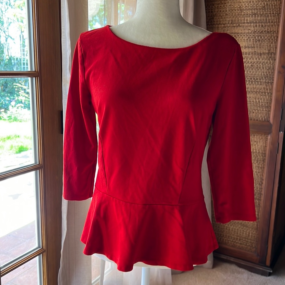 Ann Taylor Red Peplum Long Sleeve Top